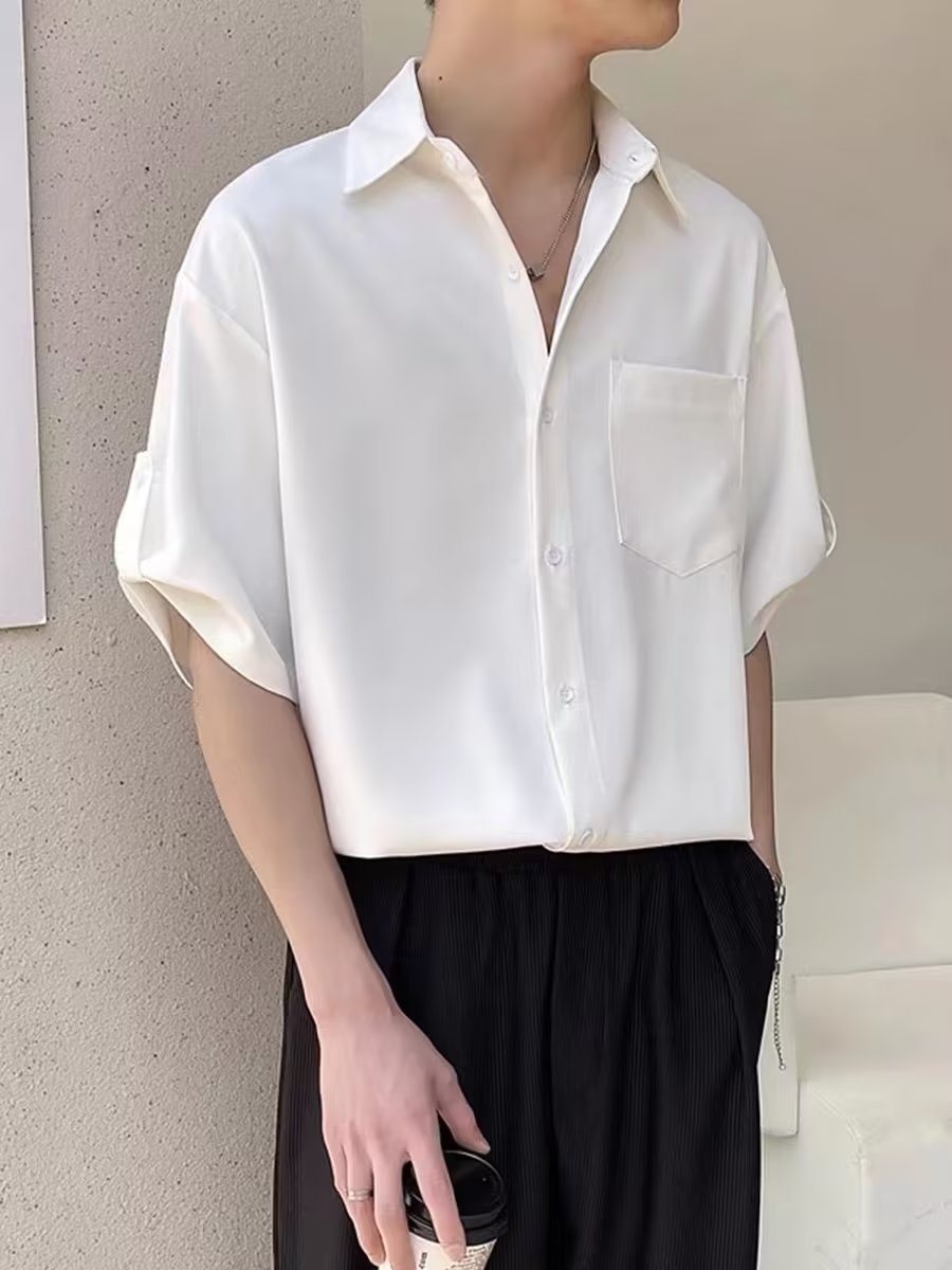 Shirt men's short-sleeved Korean-style trendy men's three-quarter sleeve shirt light mature style Ruan handsome summer ice silk high-grade top