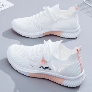Women's Flying Woven White Coconut Shoes Casual Sports Running Trendy Shoes Women's 2023 New Spring and Autumn All-match
