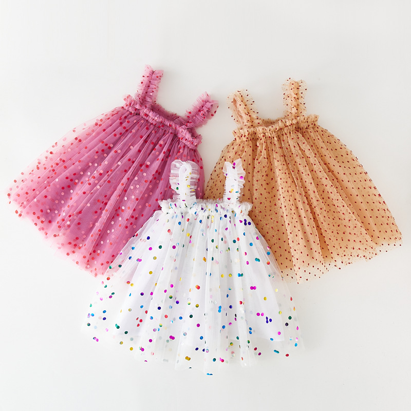 INS children's dress summer new strap girl dress dot sweet gauze dress children's dress Princess dress wholesale
