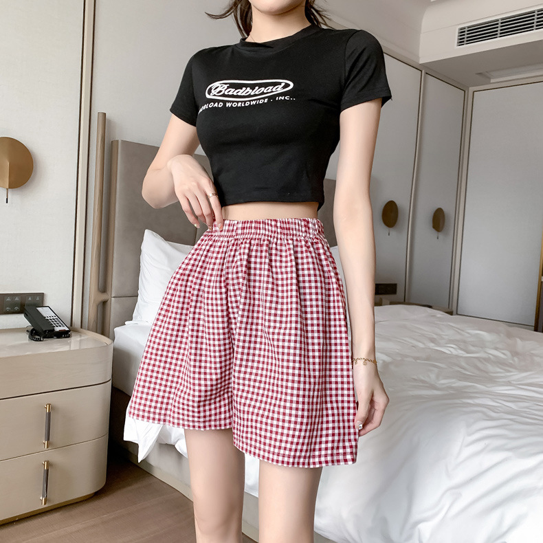 2022 Embrace Summer Home Shorts Plaid Pants Sports High Waist Slimming Wide Leg Pants Loose Casual Pajama Pants for Women