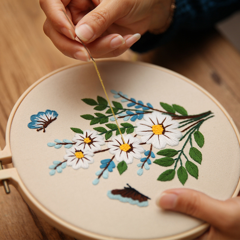 手作り Diy 刺材料キットヨーロッパスタイルの蝶の花の絵画ルシャン刺初心者の針糸セット|undefined