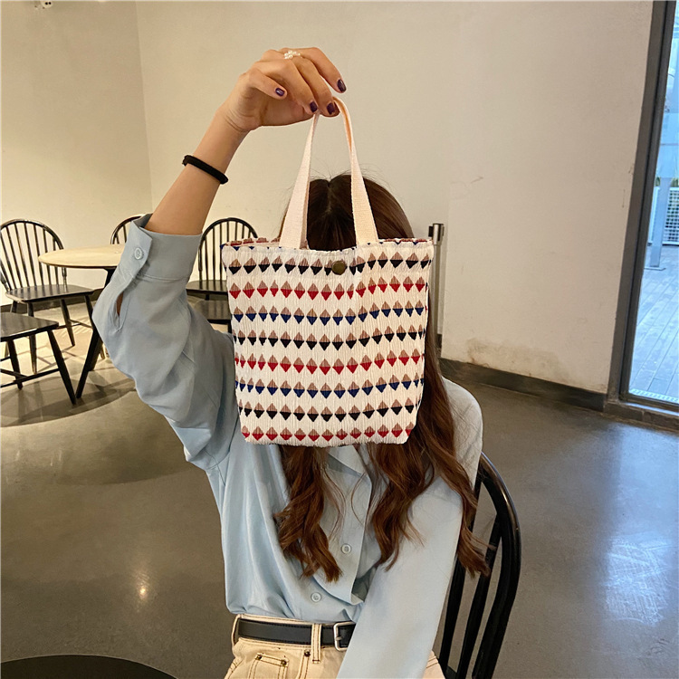 912132 Korea ins small fresh cute small cloth bag women wrinkled printed handbag lunch bag wholesale