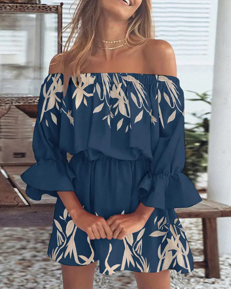 2025 Sexy Fashion One-Shoulder Printed Dress Women's Clothing for Amazon Independent Station Cross-Border Europe and America