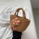 Girl flower bag khaki color fur ball