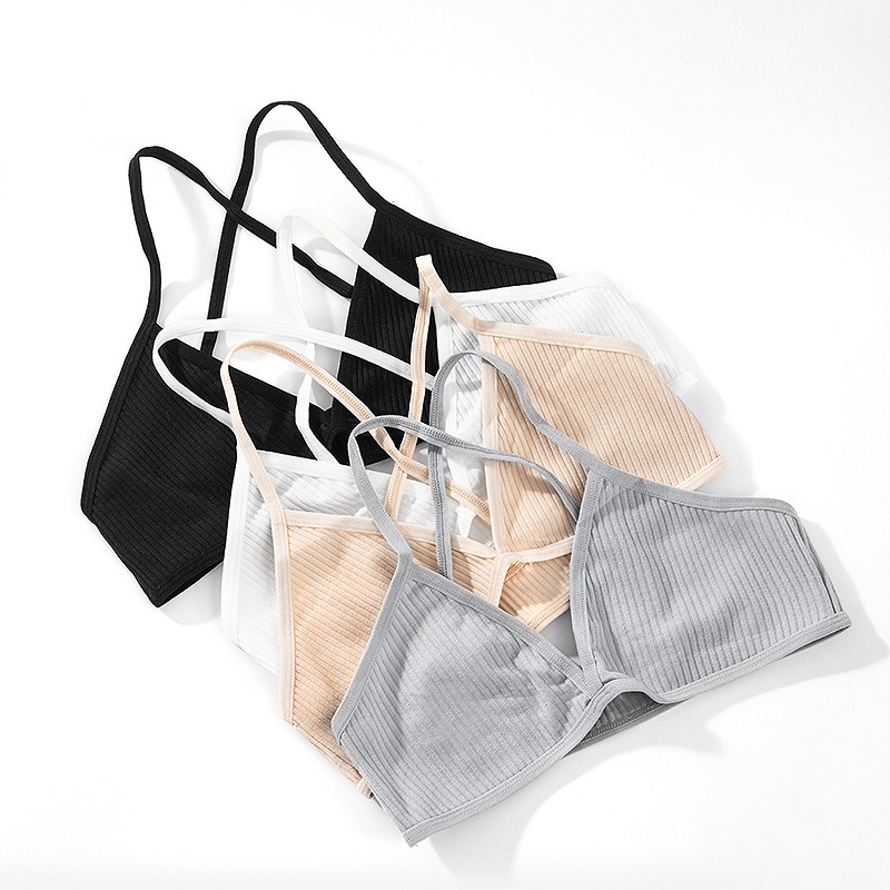 European and American bralette beauty back triangle cup bra wireless cross beauty back deep V halter plus size underwear for women