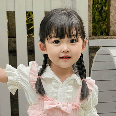 Children's wig female simulation twist long braid baby photo double ponytail air bangs full head cover factory wholesale