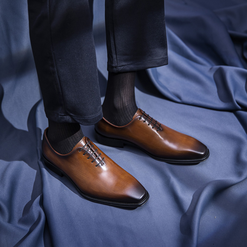 [48 hours delivery] leather shoes men's Brock business dress wholesale casual leather handmade small square head