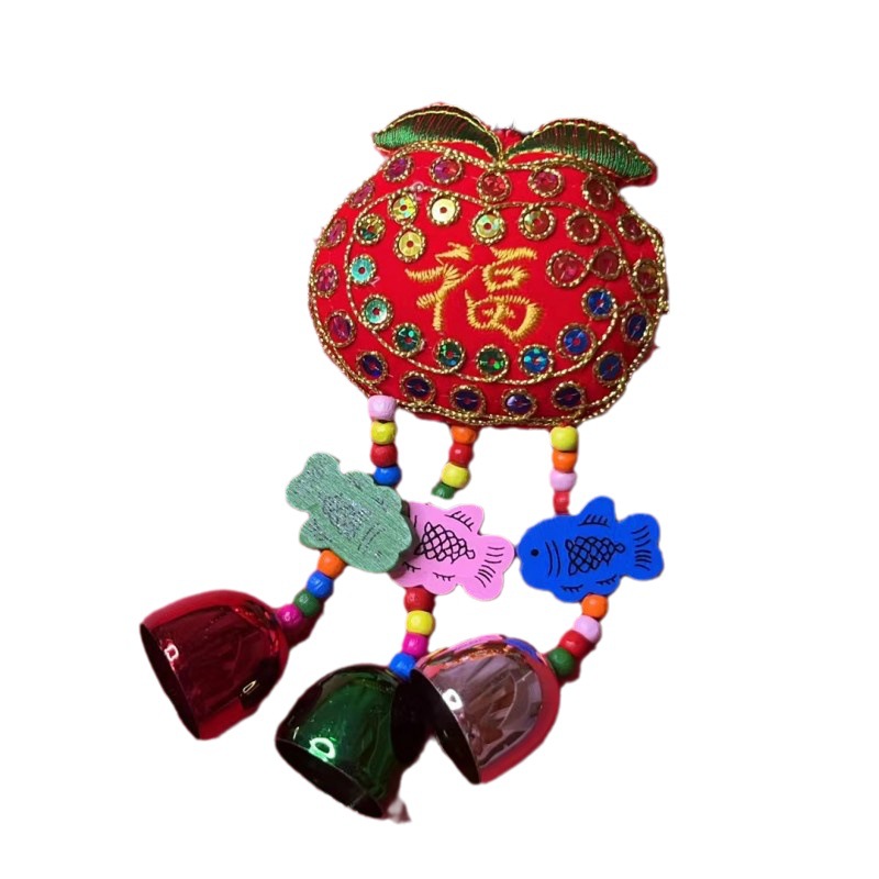 New year sachet wind chimes Chinese style embroidery wind chimes pendant lucky bag sachet sequined embroidered flower bell car pendant