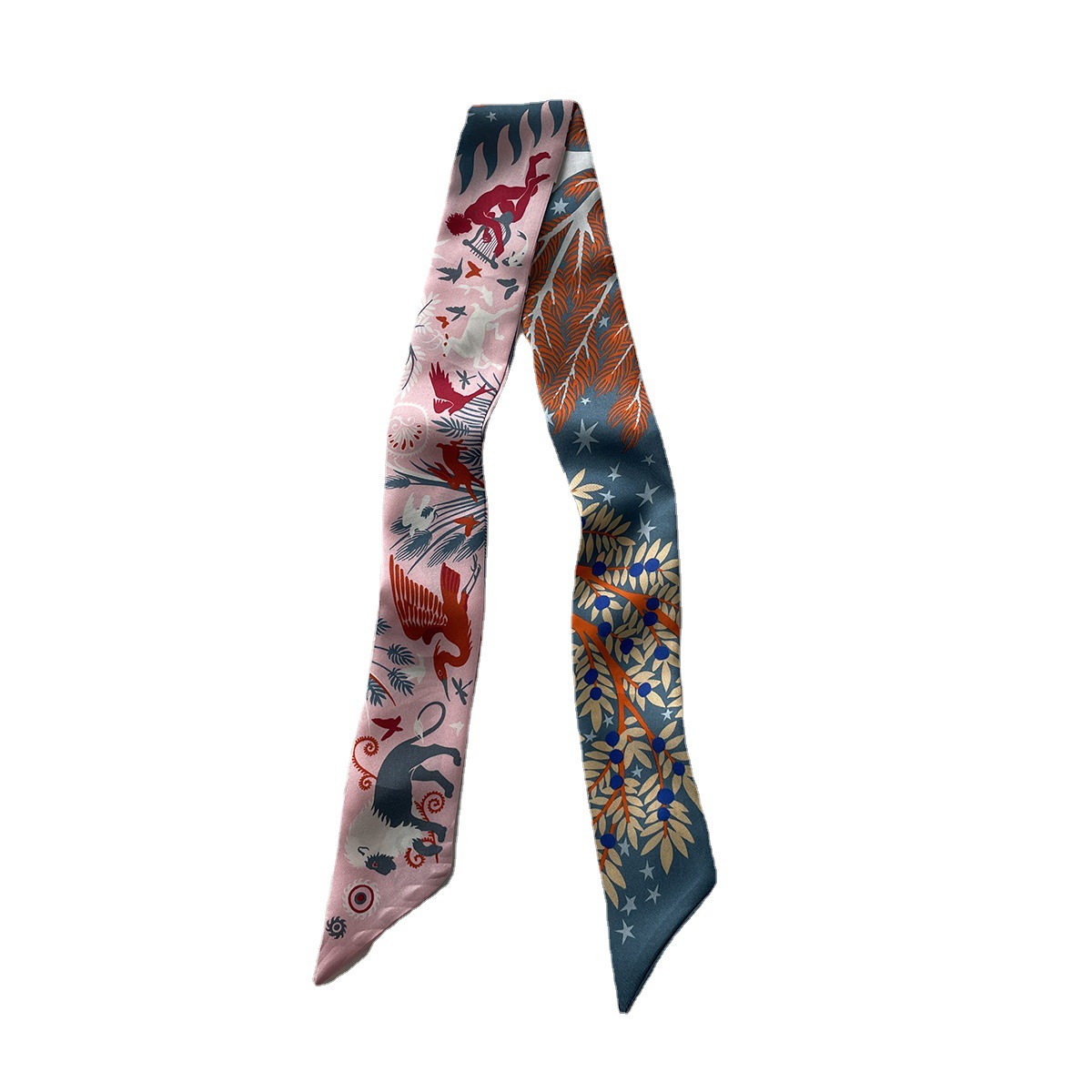 Mayan Jungle Bag Handle Silk Scarf French Style 100 Mulberry Silk Scarf All-match Women's Silk Scarf Hair Band