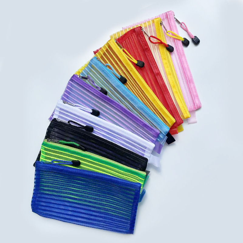 Straight Striped Edge Bag Pencil Bag Bill Bag Zipper Document Bag Student Stationery Bag Cosmetics Large Capacity Storage Bag
