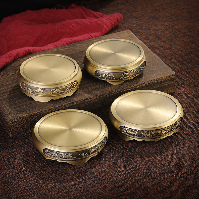 Pure Copper Incense Burner Base Brass Base Lotus Base Round Chinese Style Vintage Ornaments Home Small Bronze Crafts