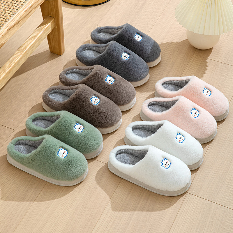 Couple slippers winter home home indoor non-slip thickened warm cute plush cotton slippers Female Factory wholesale