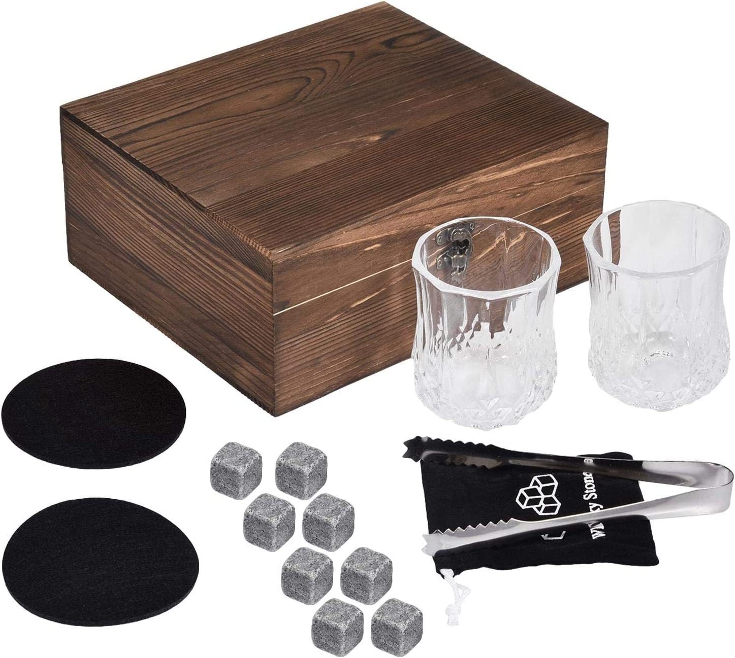 Amazon Ice Wine Stone Деревянная коробка Комплект Whisky Stones Стеклянная чашка набор