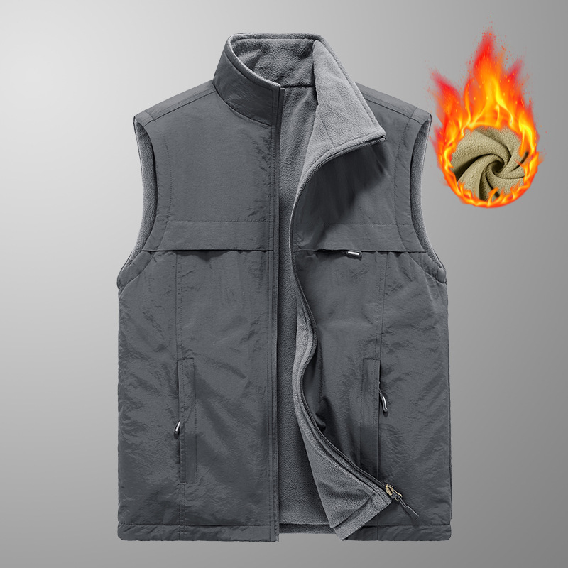 Double-sided Wear Fleece Casual Men's Vest Jacket Young and Middle-aged Vest Winter Thickened Warm Sleeveless Top