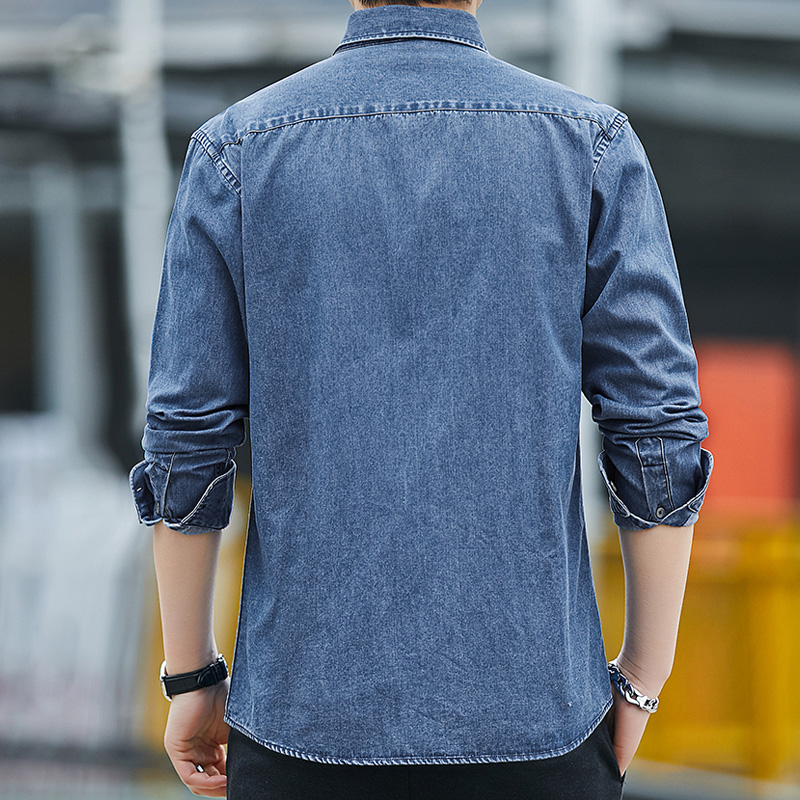 Spring Men's Denim Jacket Solid Color Shirt Korean Style Top Casual Thick Youth Loose Long Sleeve Large Size Shirt