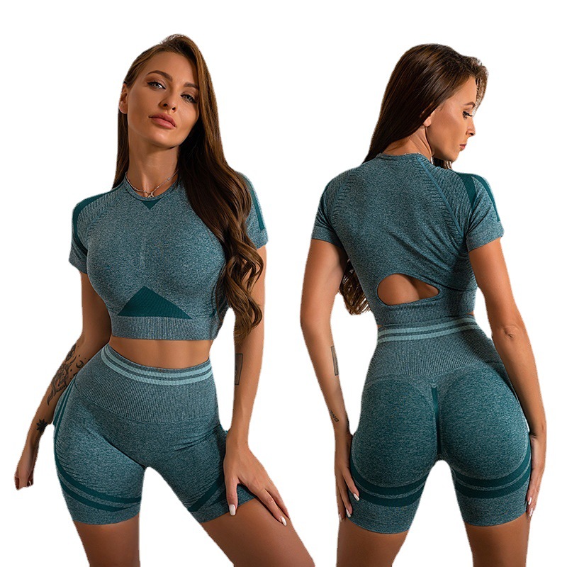 European and American ins Cross-border Peach High Waist Fitness Shorts Hip-lifting Tight Sports Pants Beautiful Back Yoga Short-sleeved Suit for Women