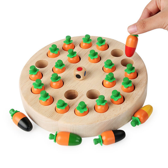 Wooden Fun Radish Mushroom Memory Chess Radish Pull-up Children's Educational Early Education Mood-focus Interactive Desktop Game Chess