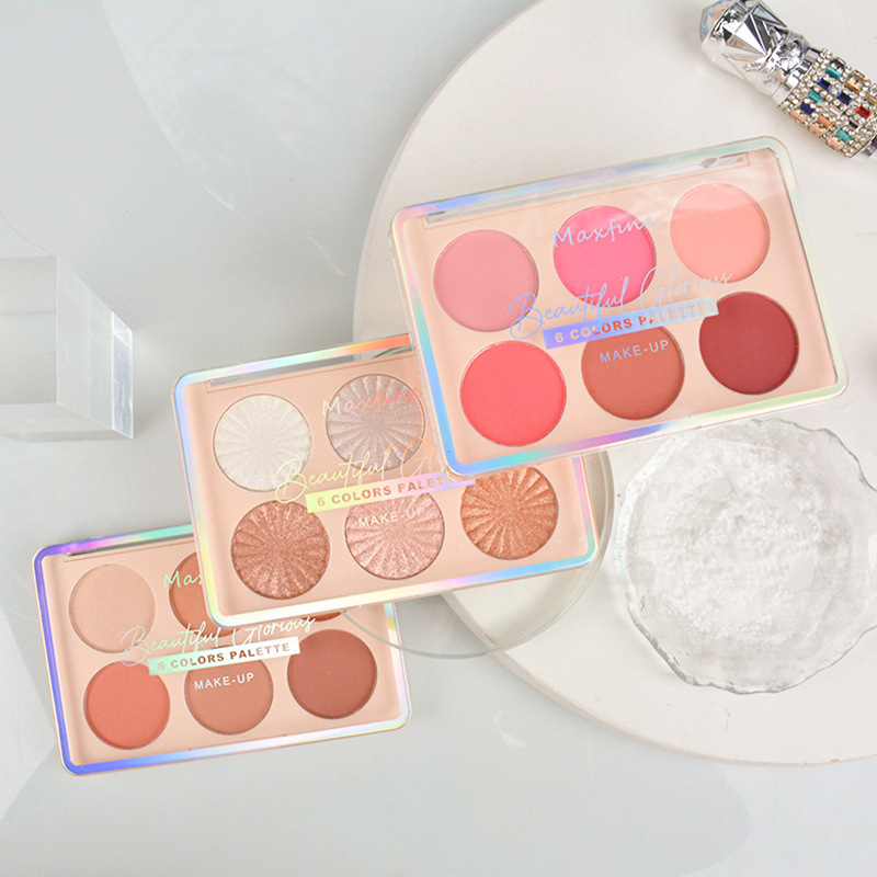 Cross-border makeup MAXFINE six-color blush highlight repair plate set wholesale powder cake lasting no logo concealer