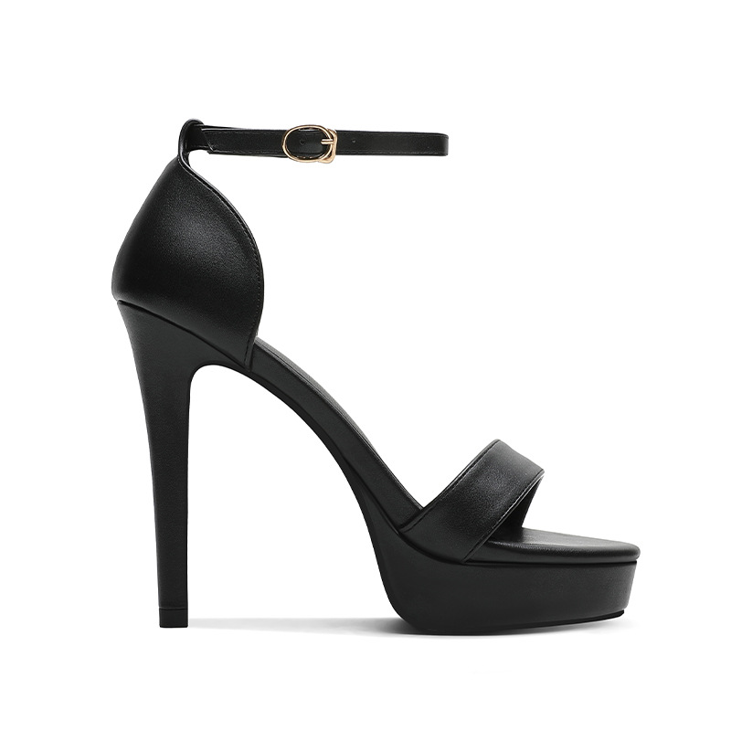 518-6 Leather High Heels Stiletto Heel Platform Thick-soled Sandals Women's Fashion Slimming Night Professional Work Shoes