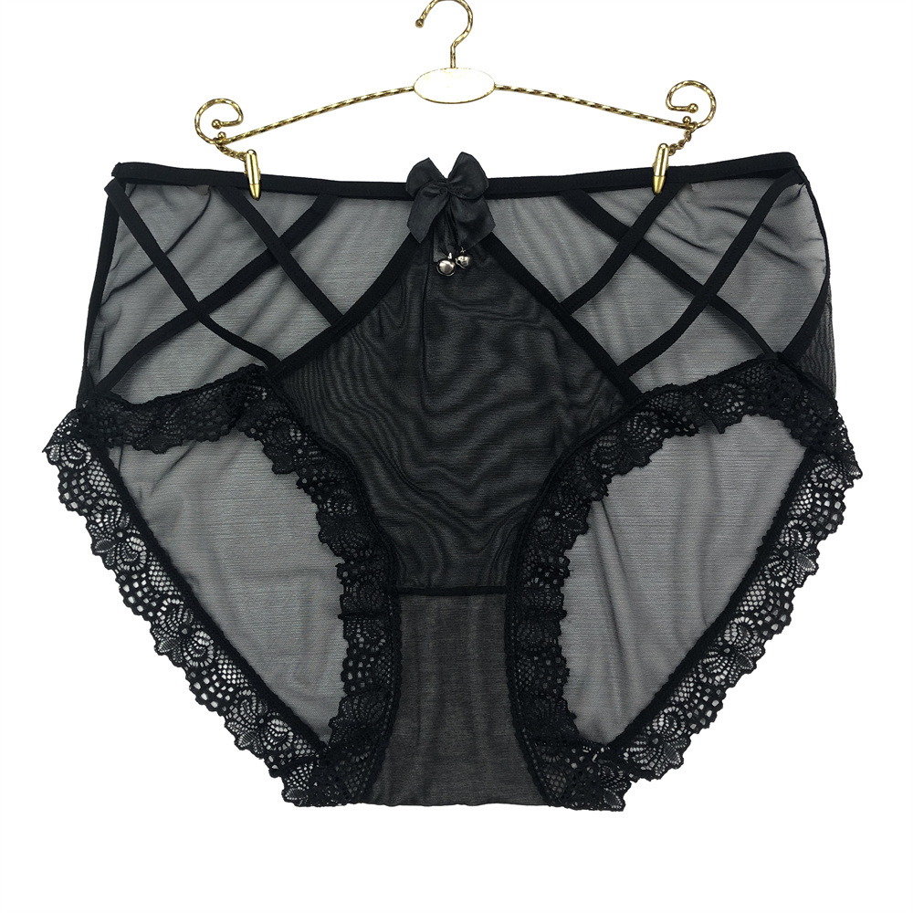 Popular Black comfortable series women's lace underwear Bell pure cotton antibacterial crotch hollow high elastic high waist XL size#