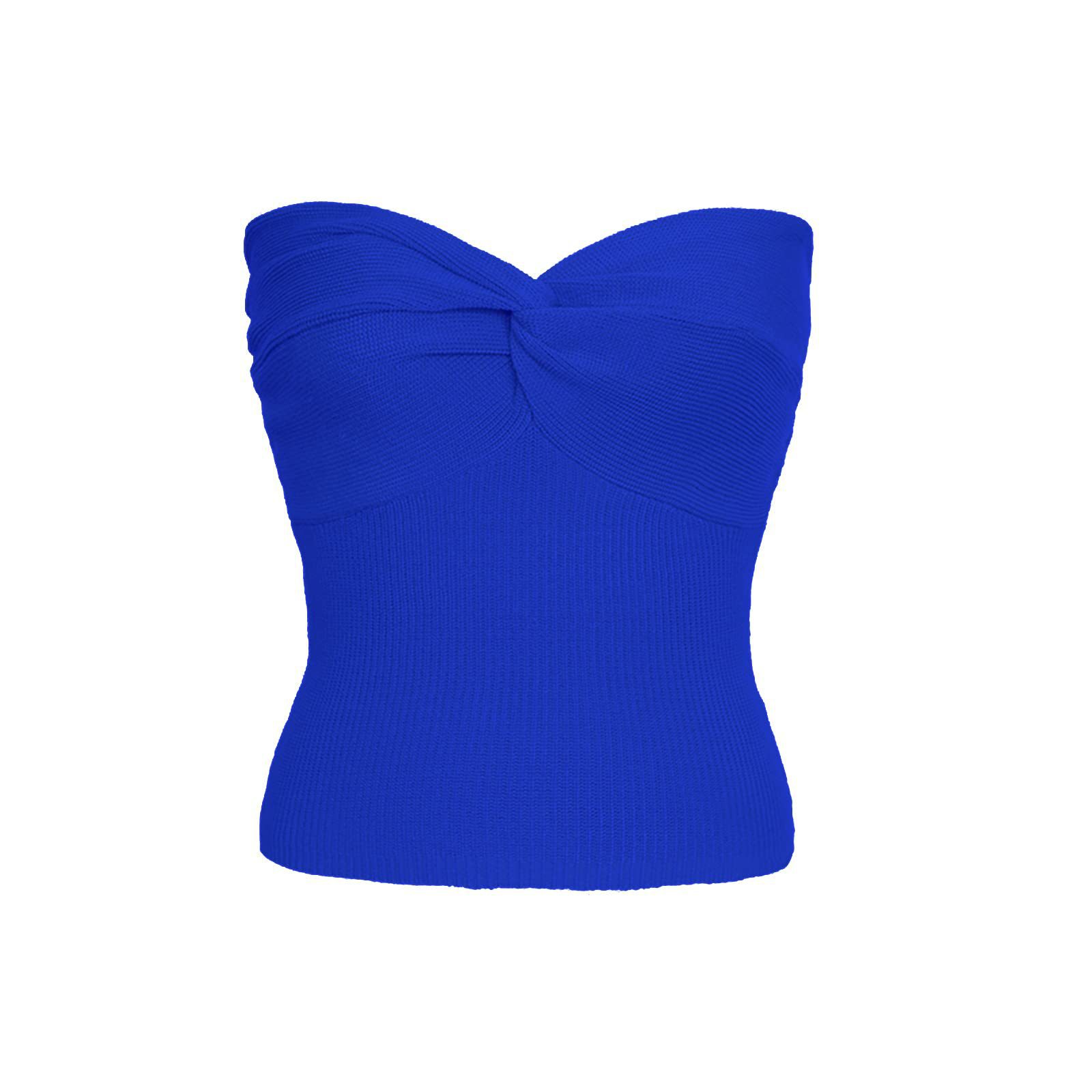 2024  European and American Spring and Summer New Solid Color Twisted Sling Short Tight Backless Tube Top Sweater Women's Clothing_voghion.com