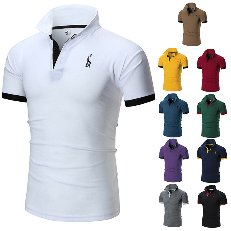 New foreign trade multi-color short-sleeved men's polo shirt European and American casual deer embroidered top outdoor slim thin T-shirt