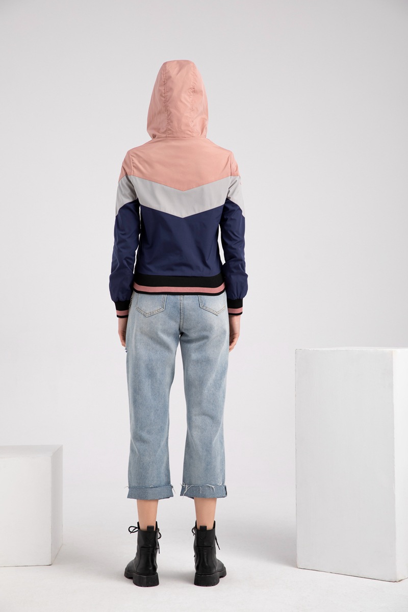 Women's Thin Windbreaker Women's Spring and Autumn Hooded Jacket Women's Outdoor Raincoat Color Matching Pull Rope Jacket_voghion.com