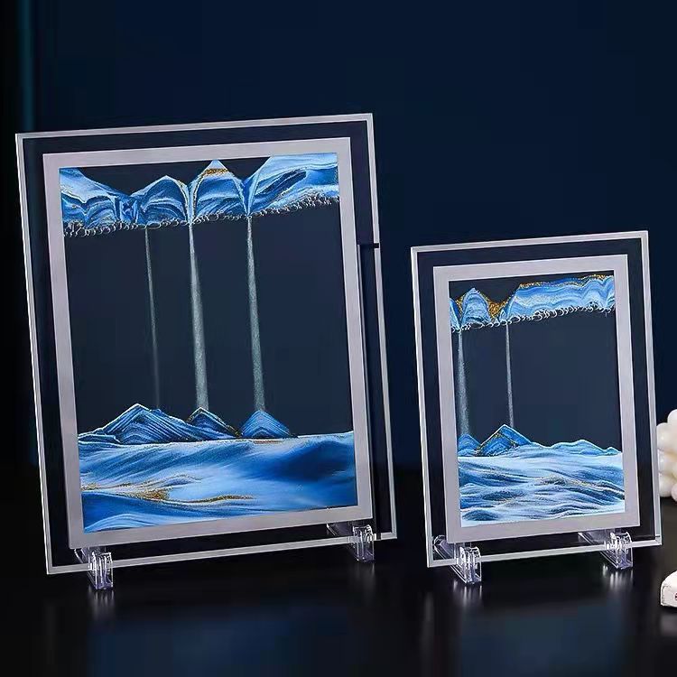 誕生日プレゼント砂時計の置物3d山水画ガラス流砂画創意事務室のデスクトップの置物の卸売り|undefined
