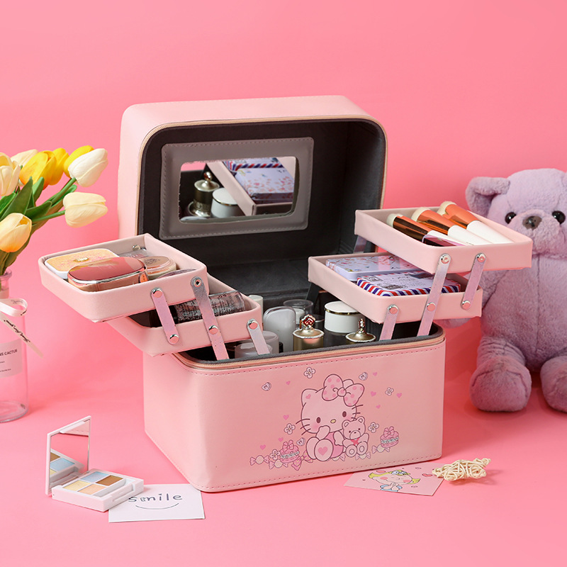 ins style super popular cosmetic bag Portable Travel large capacity girl heart cute suitcase Japanese South Korea multi-functional