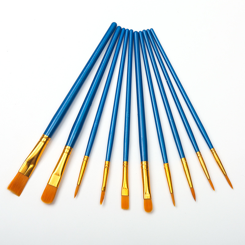 Cross-border plastic rod 10 blue brush suit Oil Brush gouache watercolor painting pen macaron color art painting