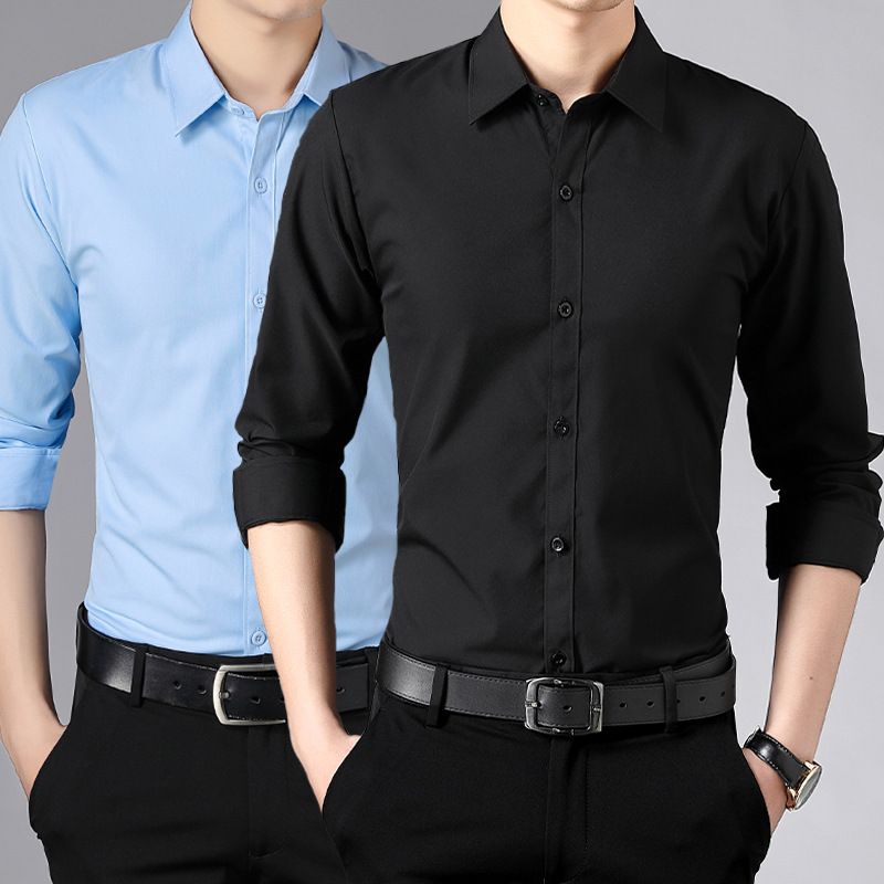 Autumn and winter warm solid color shirt men's long-sleeved business formal wear fleece-lined slim fit plus size all-matching workwear white shirt