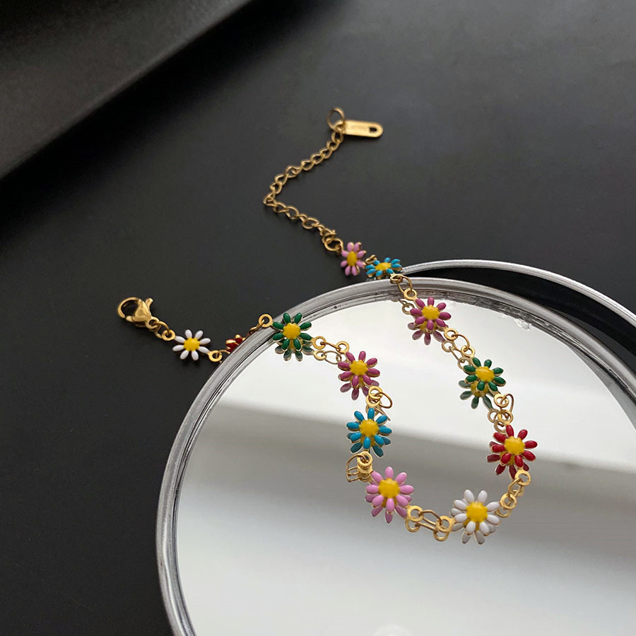 小清新雛菊花朵手鍊彩色小眾項鍊女頸鏈ins風撞色設計鎖骨鏈配飾