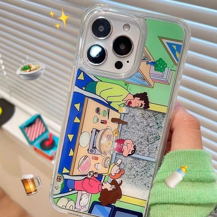 冬日流沙雪花小新適用iPhone15/14promax手機殼11蘋果13/12趣味xr