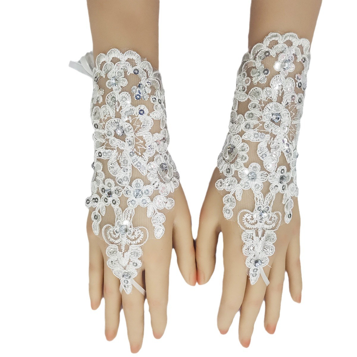 Flower Girl Children's Gloves White Lace Dress Wedding Girl Performance Short Hook Finger Dancing Decoration Foreign Trade