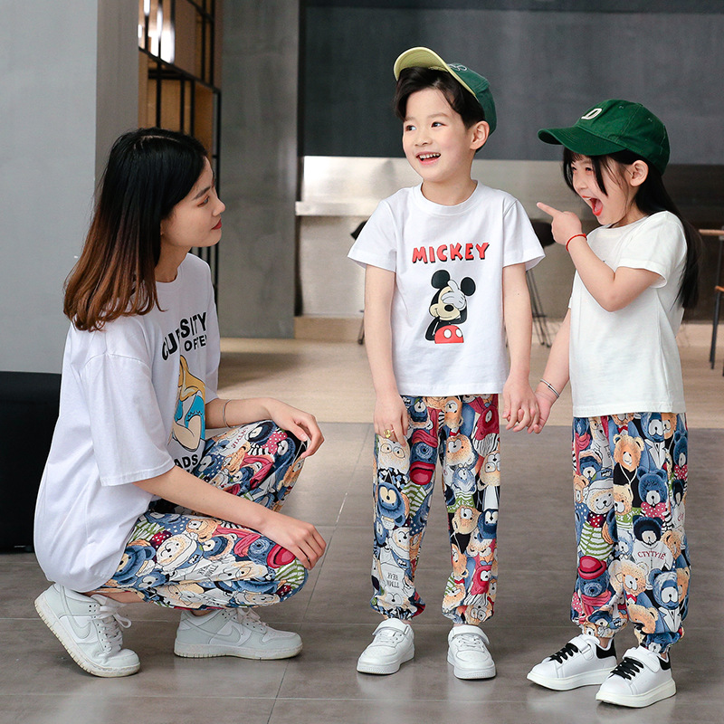 Parent-Child summer thin anti-mosquito pants boys and girls casual beach pants children breathable cartoon knickerbockers wholesale
