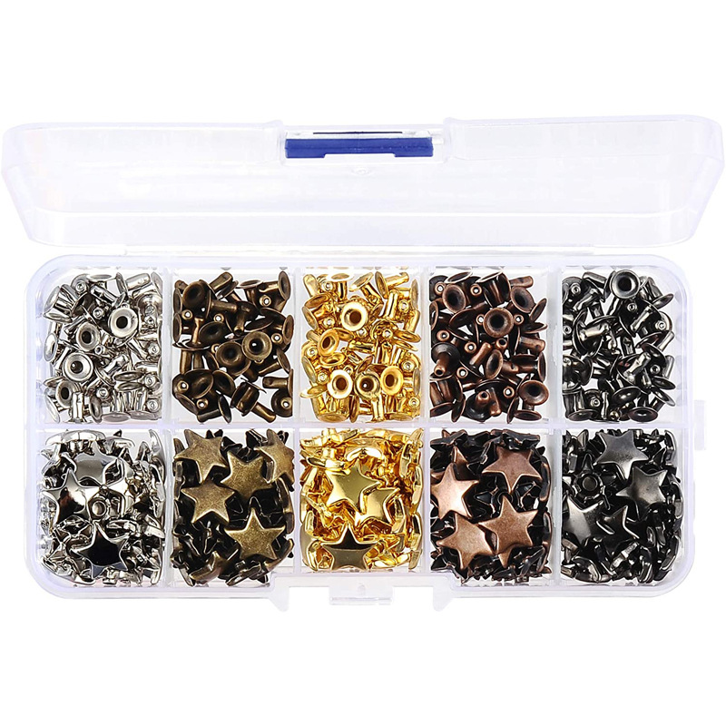 Cross-border spot 200 sets of 5-color star single-sided rivet + tool set box leather denim staple nail cap rivet buckle