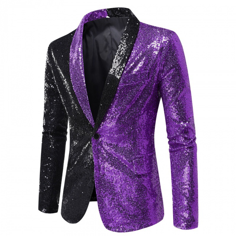 Cross-border European and American performance dress color matching sequined suit suit nightclub men's host MC studio coat European size