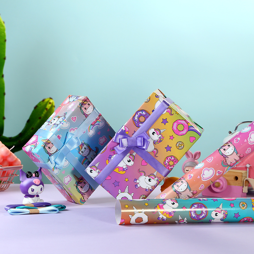 Amazon hot sale creative cartoon unicorn cute gift wrapping paper gift box flower wrapping paper book wrapping paper