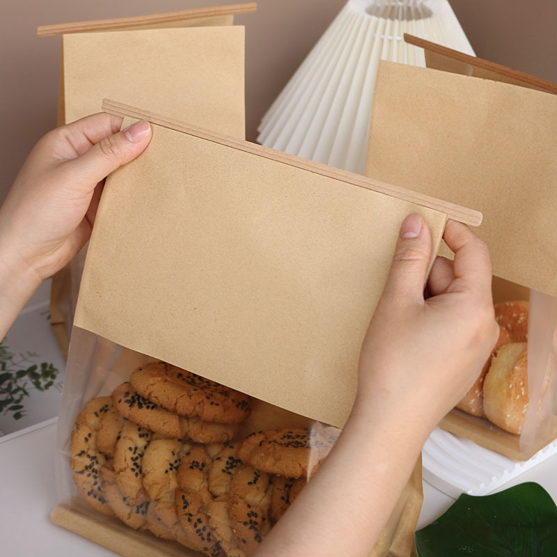 Thickened 450g Toast Packaging Bag Roll Edge Wire Window Self-sealing Bread Paper Bag Sliced Meal Bag West Point Bag