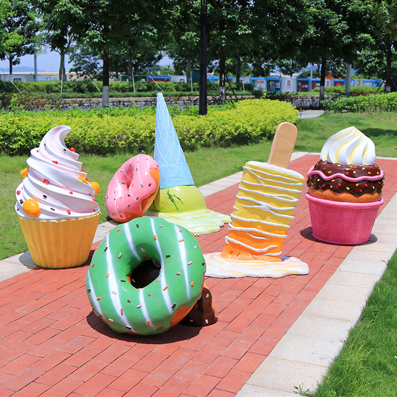 Simulation glass fiber reinforced plastic ice cream sculpture Ice Cream Donut Donut milk tea Net red shop outdoor decorative ornaments