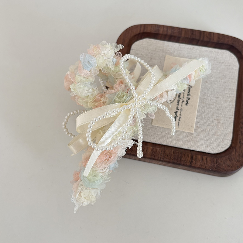 Horquilla de malla con forma de flor fantasma, tocado, pinza para sujetar el cabello con encaje de perlas, lazo para la cabeza, espiral para la parte posterior de la cabeza, cuerda para el cabello_voghion.com