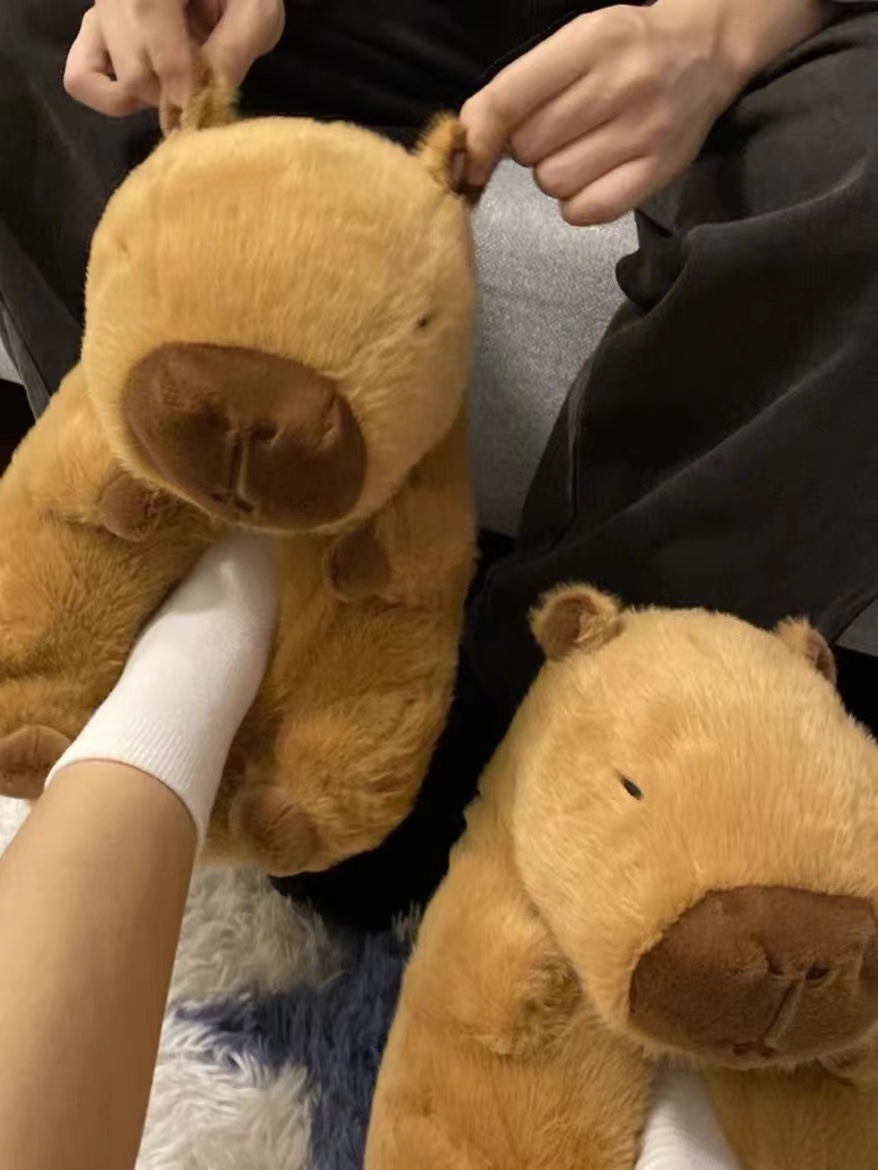 Tiktok hot teddy bear cotton slippers plush slippers kappabala slippers cartoon capybara cotton slippers wholesale