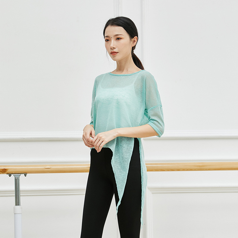 Classical dance practice clothes women's slightly transparent oblique slit top Latin jazz dance clothes training class performance clothing