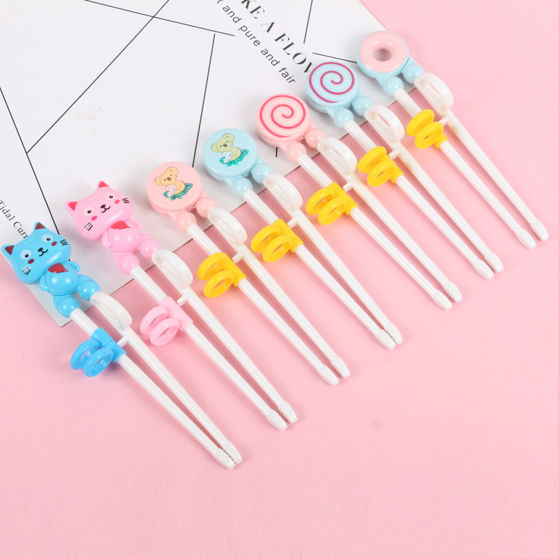 Children's Training Chopsticks Baby Correct Learning Maternal and Infant Portable Cartoon Cat Chopsticks Insert Card Packaging Two-stage Practice Chopsticks