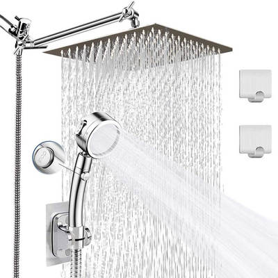 Foreign trade European and American stainless steel shower head suit 3 functions handheld nozzle 10-inch top spray shower arm suit