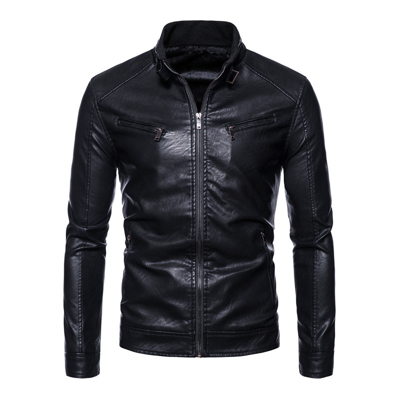 Cross-border Amazon Men's pu Leather Jacket Men's Trendy Teenager's Collar Punk Men's Motorcycle Leather Jacket