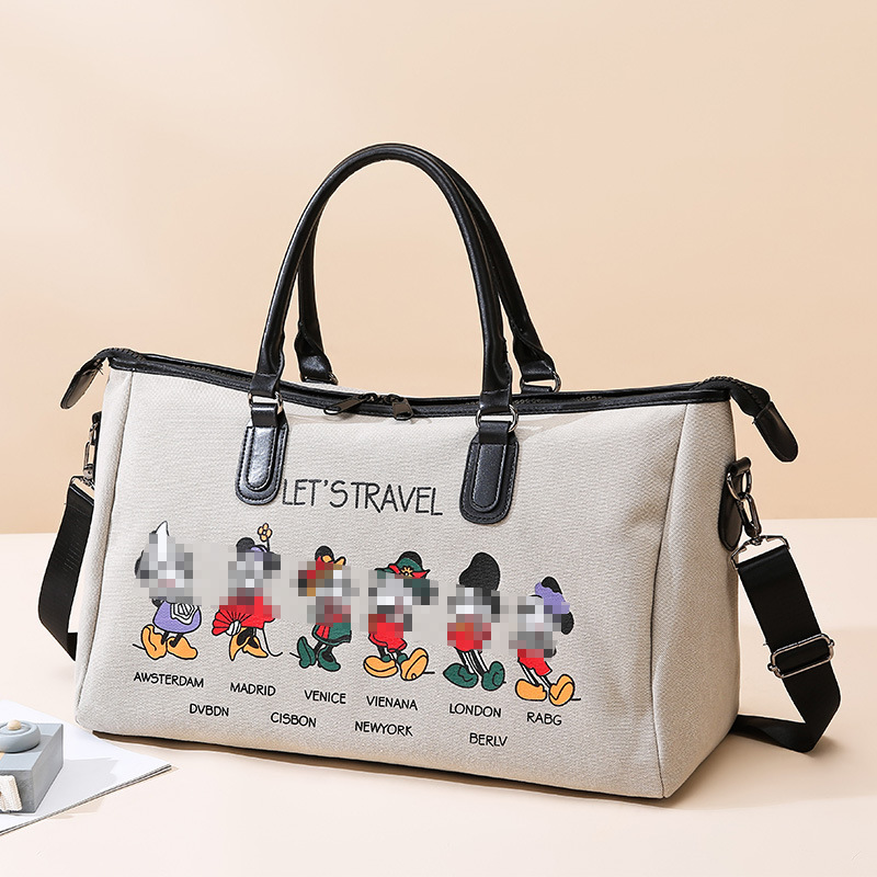 New Cartoon Fitness Travel Bag Portable Large Capacity Luggage Bag European and American Fashion Washed Canvas Shoulder Bag