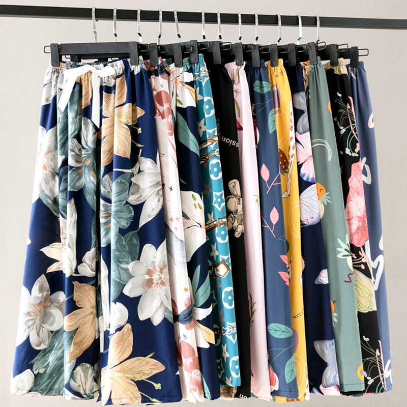 Spring and Summer New Foreign Trade Cotton Silk Pajama Pants Women's Thin Comfortable Loose plus size Wide Leg Pants Wall Cotton Cartoon Trousers