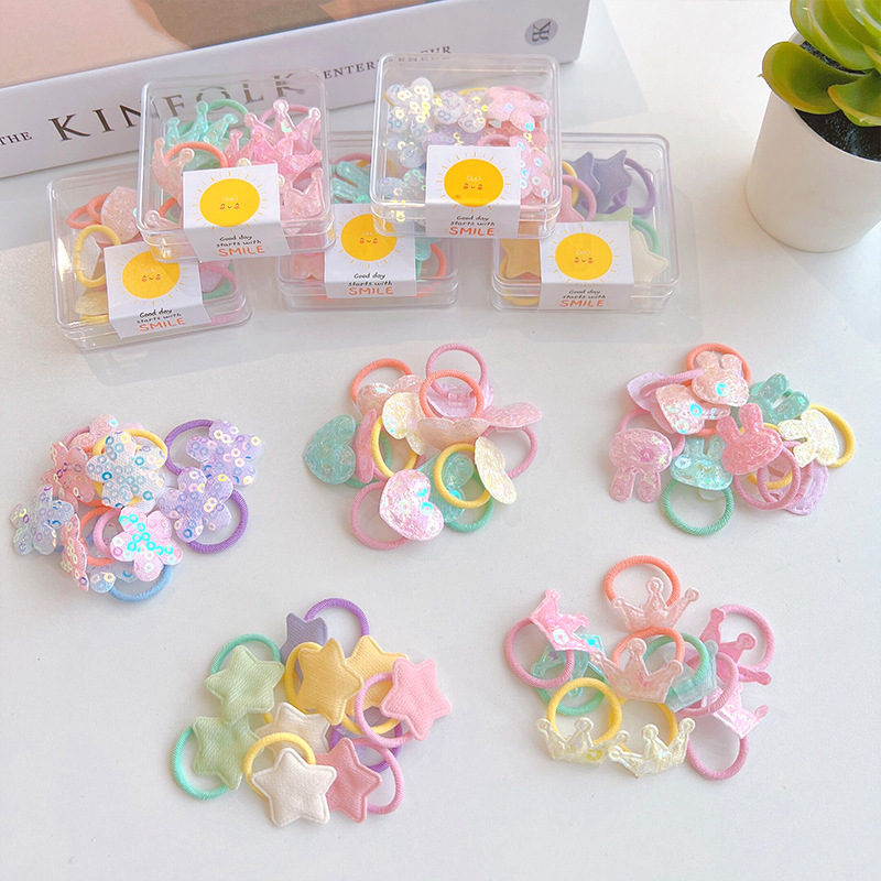 10 Pack Children's Headbands with Glitter Heart Hair Ties for Little Chicks, Thumbsnap Hair Rings for Toddlers and Infants, Non-Damaging Elastic Bands