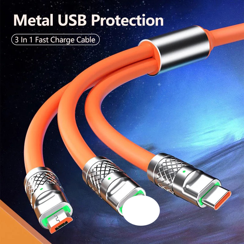 120W zinc alloy machine passenger three-in-one data line for Apple Huawei fast charging line with light one drag three data line